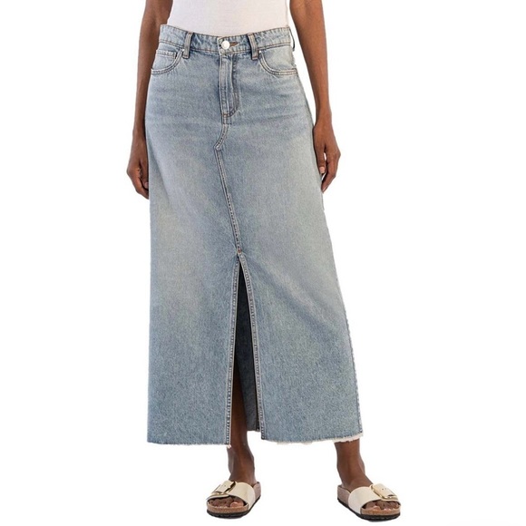 KUT from the Kloth Brea Jean Skirt Style KK23501 Light Wash Front slit Size 14 - Picture 1 of 11